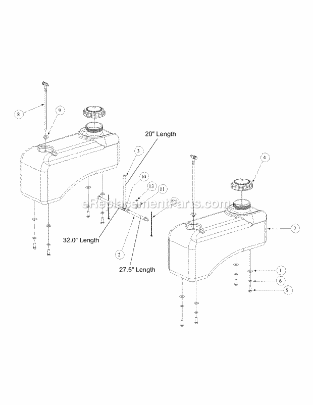 Fuel Tank Assembly Diagram and Parts List for M54-KW 53AB5DBW150-23-HP Cub Cadet Lawn Tractor